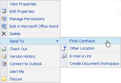 Predefinded Send To location on shortcut menu